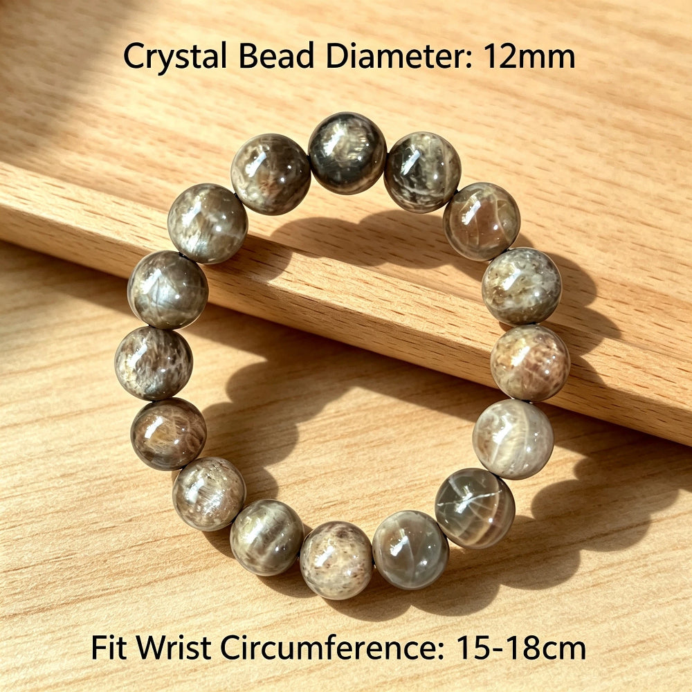 12mm Grey Moonstone Beaded Stretch Bracelet, Natural Stone Jewelry Gift for Men Women