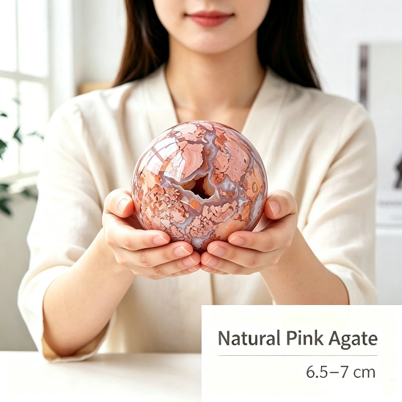 Natural pink agate crystal ball