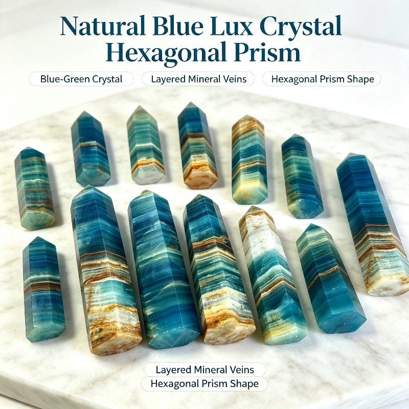 Natural Blue Lux crystal hexagonal prism