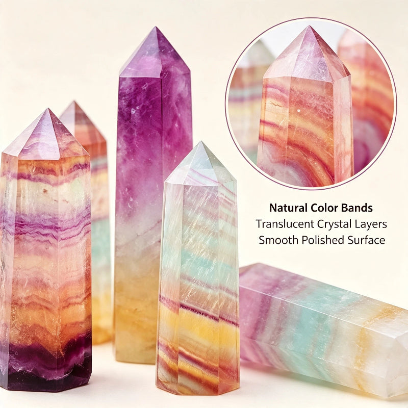Natural crystal seven-color fluorite crystal pillars