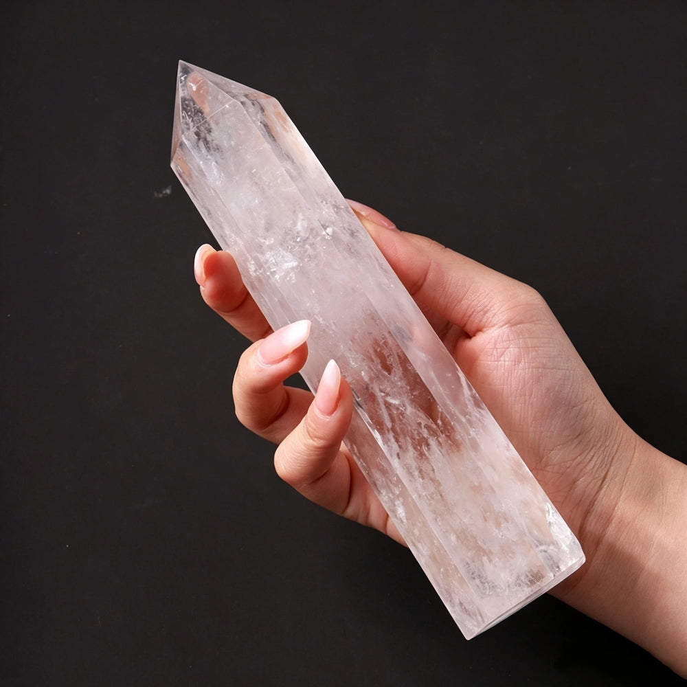 Natural white crystal hexagonal prism