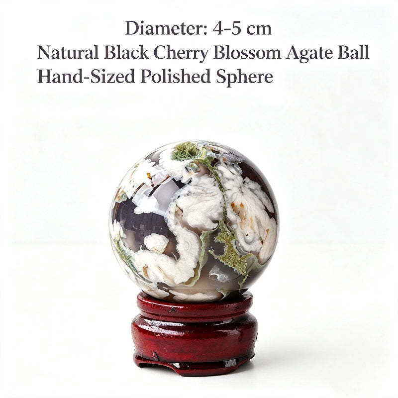 Natural black cherry blossom agate ball