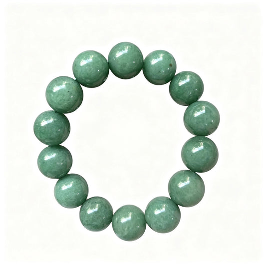16mm Green Aventurine Round Beaded Bracelet, Polished Stone Bead Bracelet, Handmade Jewelry Gift for Men Women