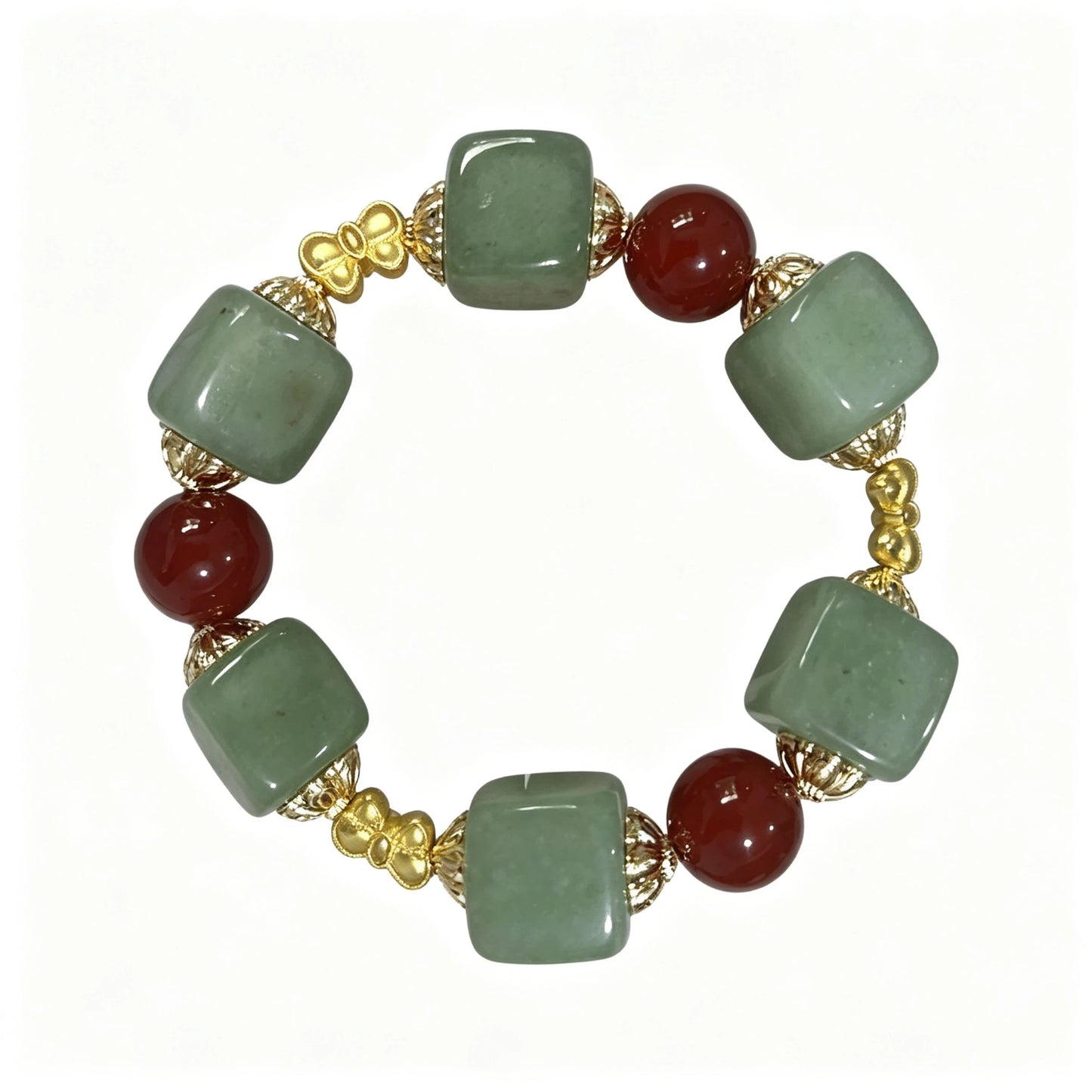 Green Aventurine Carnelian Beaded Bracelet, Natural Stone Bracelet with Gold Spacers for Men Women