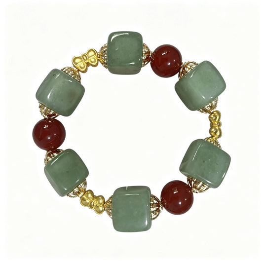 Green Aventurine Carnelian Beaded Bracelet, Natural Stone Bracelet with Gold Spacers for Men Women