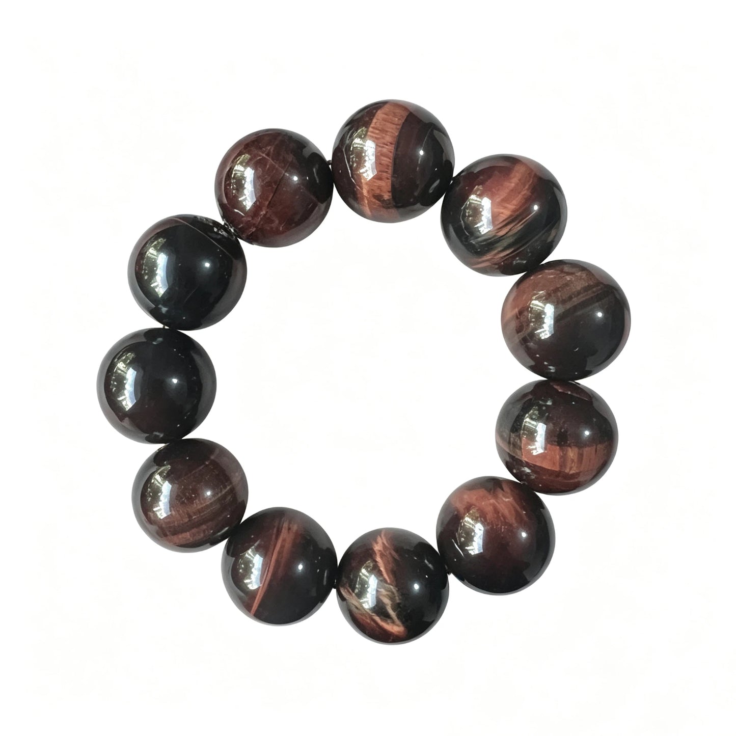 20mm Red Tiger Eye Round Beaded Bracelet, Polished Stone Bead Bracelet, Handmade Jewelry Gift for Men