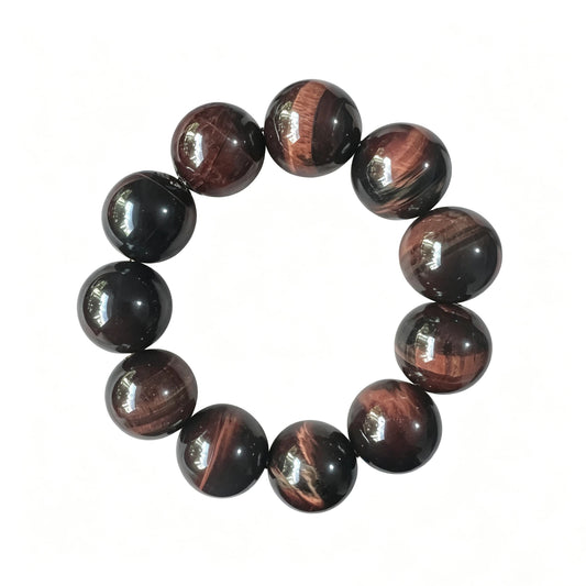 20mm Red Tiger Eye Round Beaded Bracelet, Polished Stone Bead Bracelet, Handmade Jewelry Gift for Men