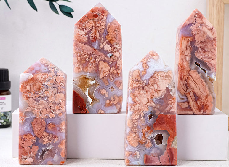 Pink agate four sided pillar crystal