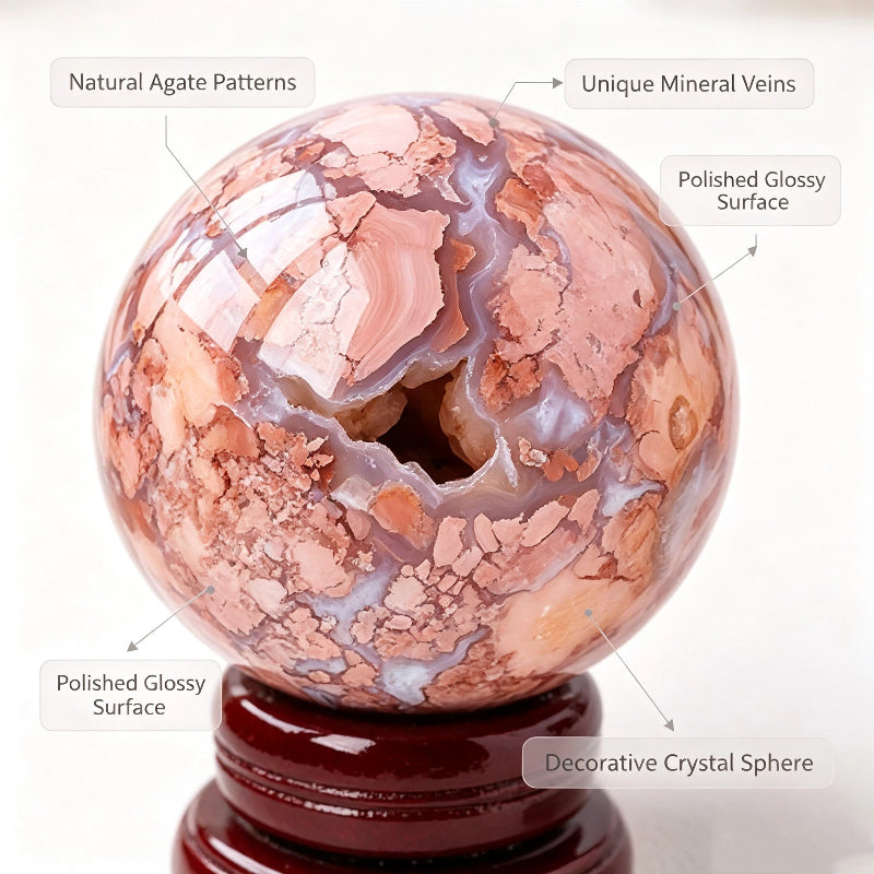 Natural pink agate crystal ball