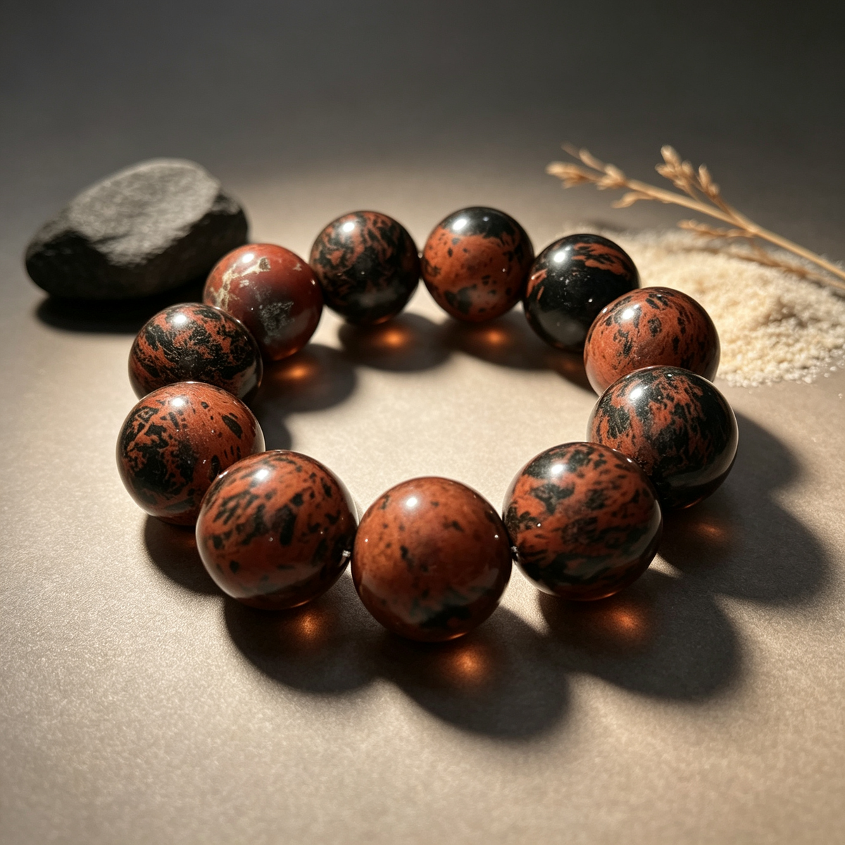 20mm Red Obsidian Natural Crystal Stretch Bracelet Unisex 2 Size Options