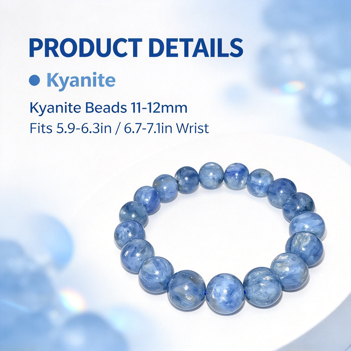11-12mm Kyanite Natural Crystal Stretch Bracelet Unisex 2 Size Options