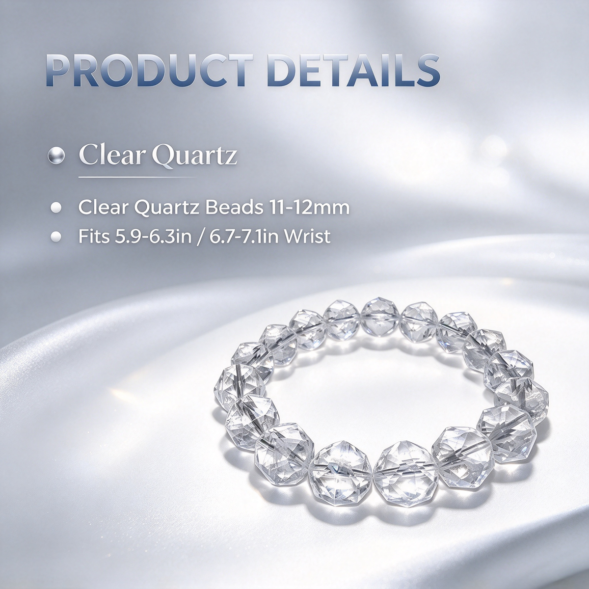 11-12mm Clear Quartz Faceted Natural Crystal Stretch Bracelet Unisex 2 Size Options