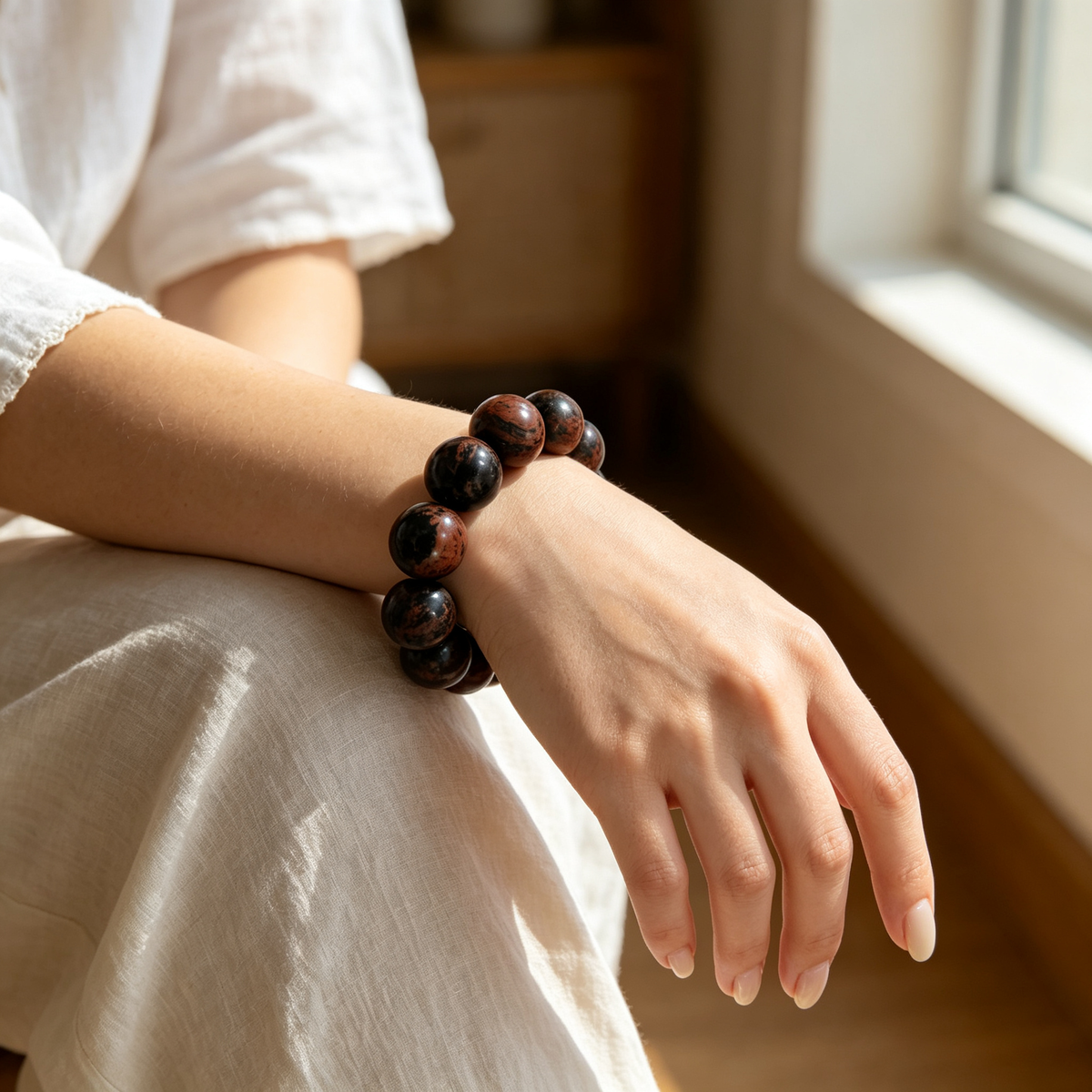 20mm Red Obsidian Natural Crystal Stretch Bracelet Unisex 2 Size Options