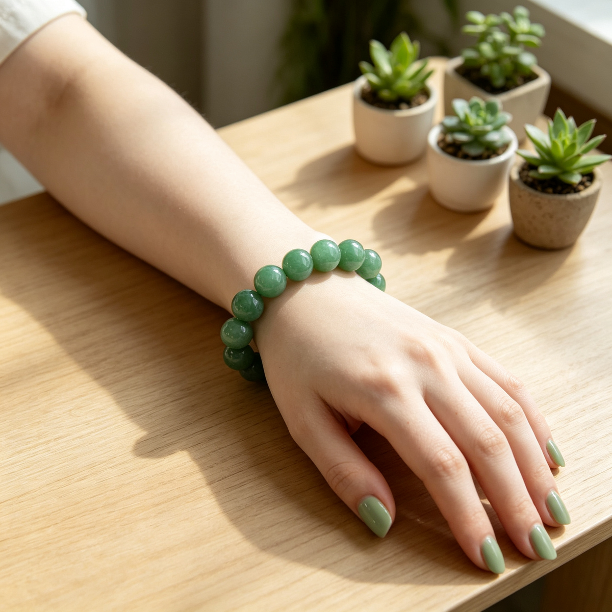 20mm Green Aventurine Natural Crystal Stretch Bracelet Unisex 2 Size Options