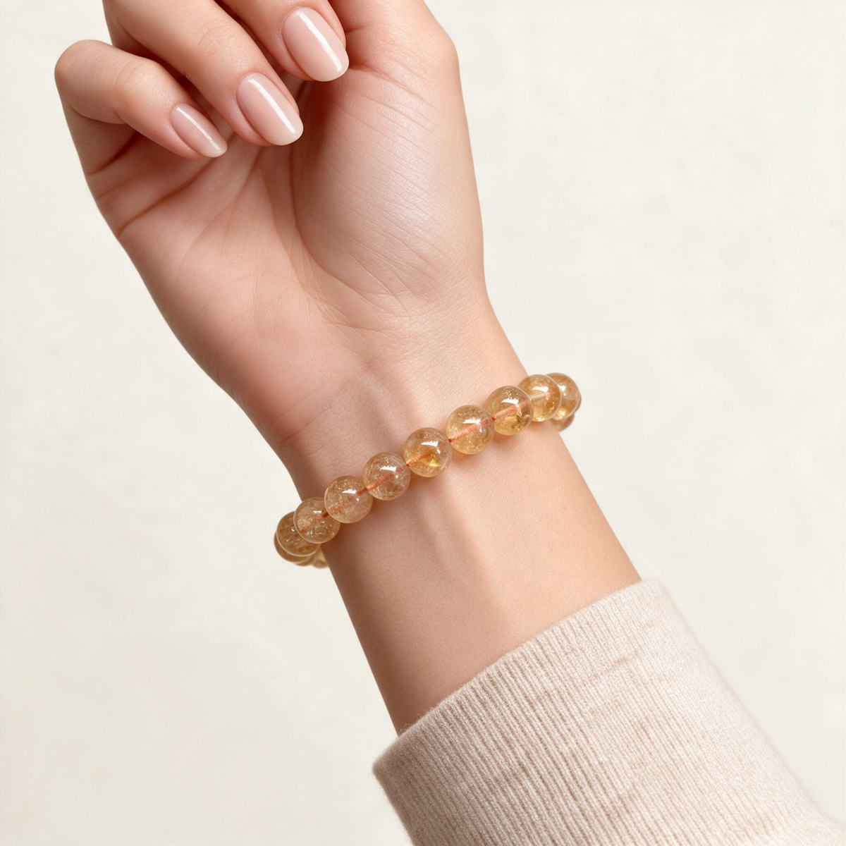 10mm Citrine Natural Crystal Stretch Bracelet Unisex 2 Size Options