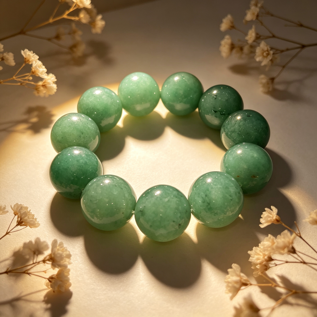 20mm Green Aventurine Natural Crystal Stretch Bracelet Unisex 2 Size Options