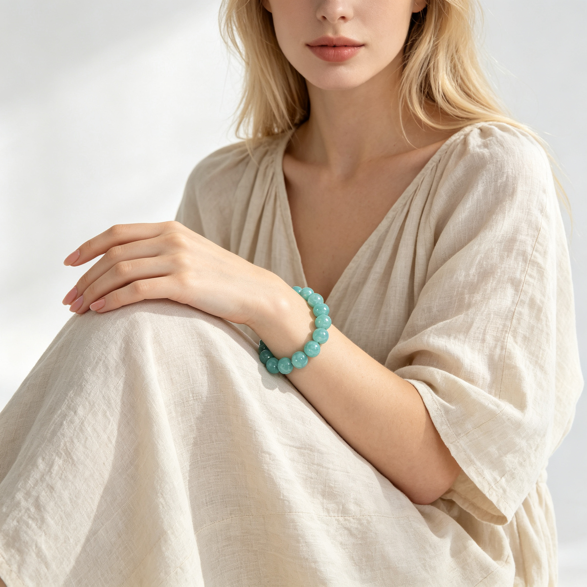 11mm Amazonite Natural Crystal Stretch Bracelet Unisex 2 Size Options