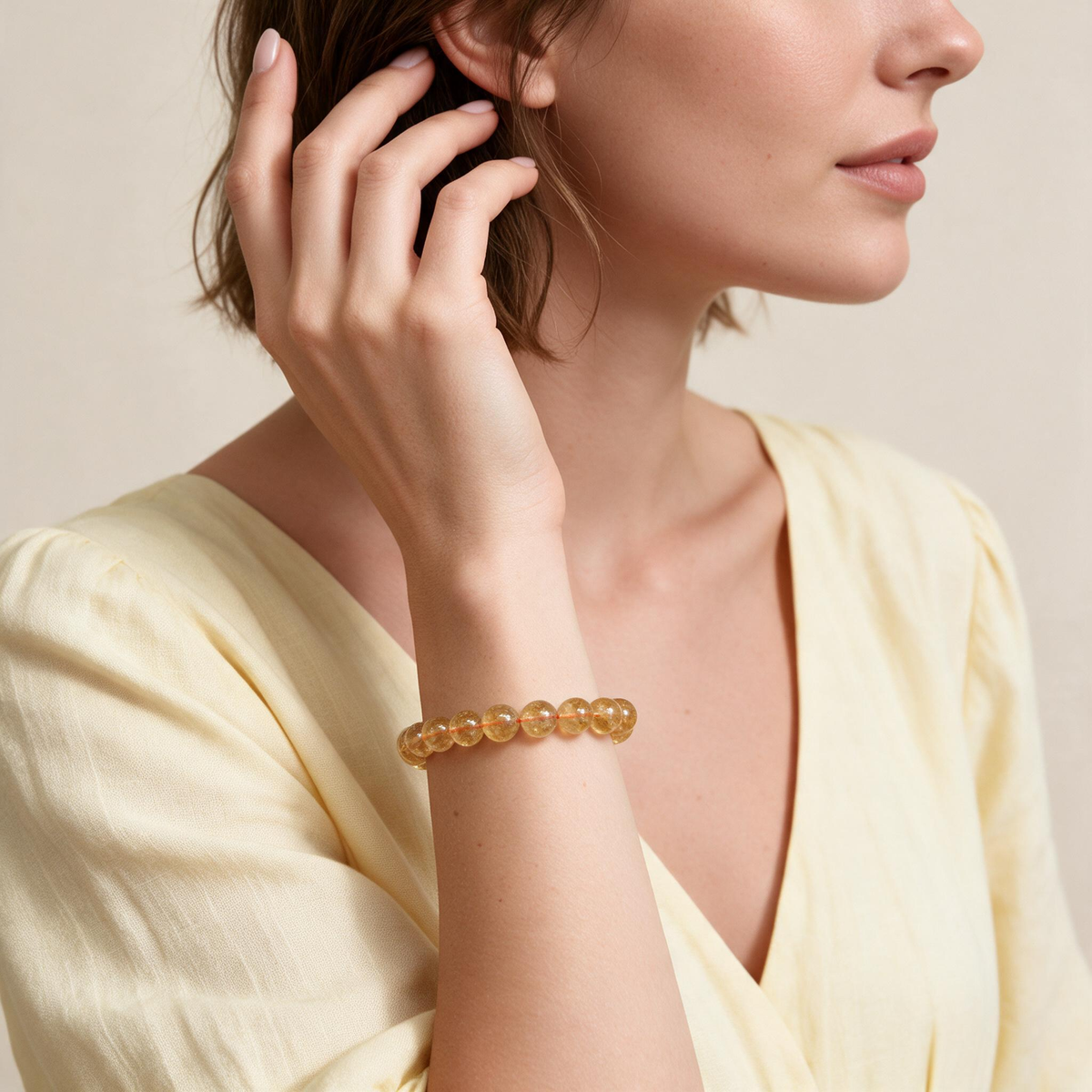 10mm Citrine Natural Crystal Stretch Bracelet Unisex 2 Size Options