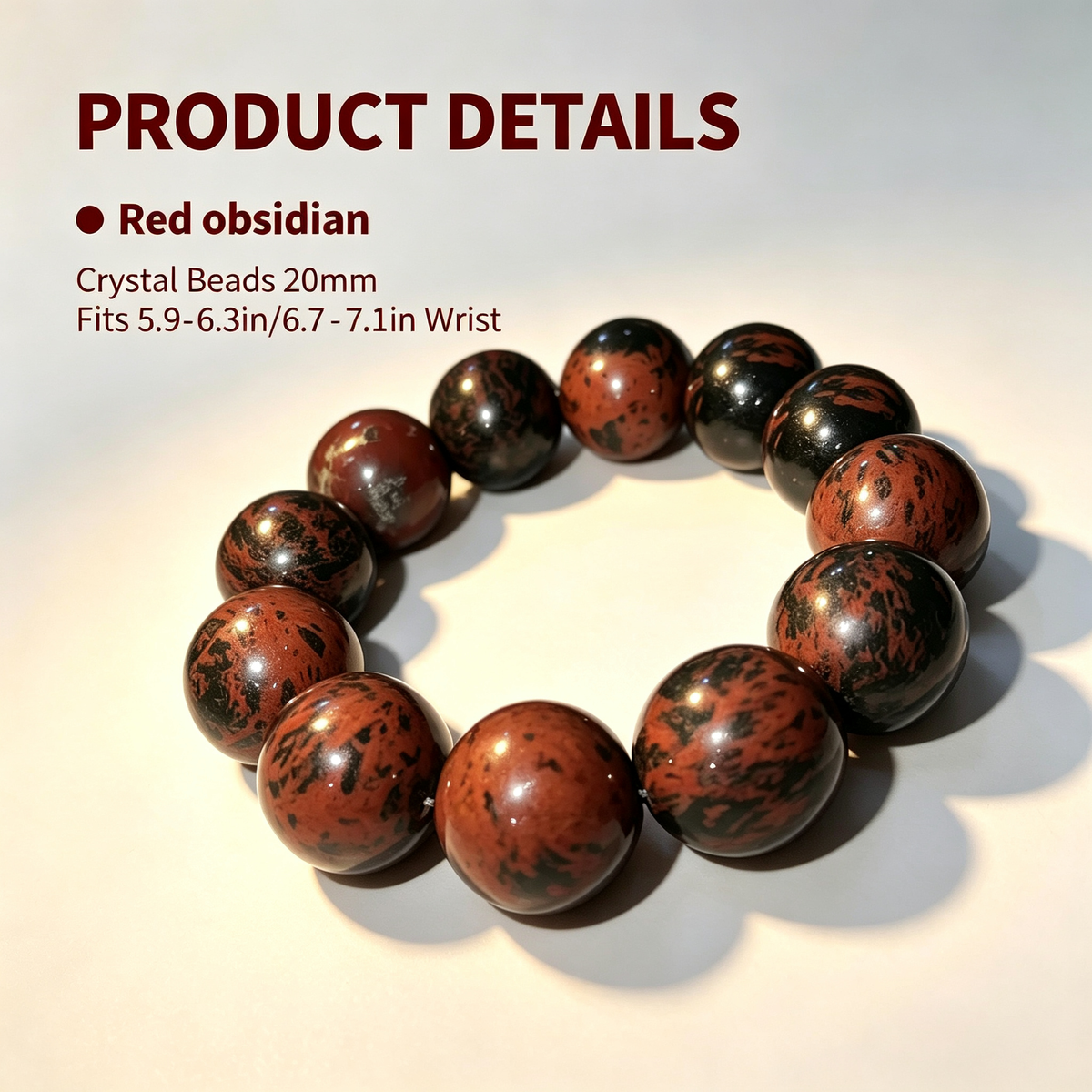 20mm Red Obsidian Natural Crystal Stretch Bracelet Unisex 2 Size Options