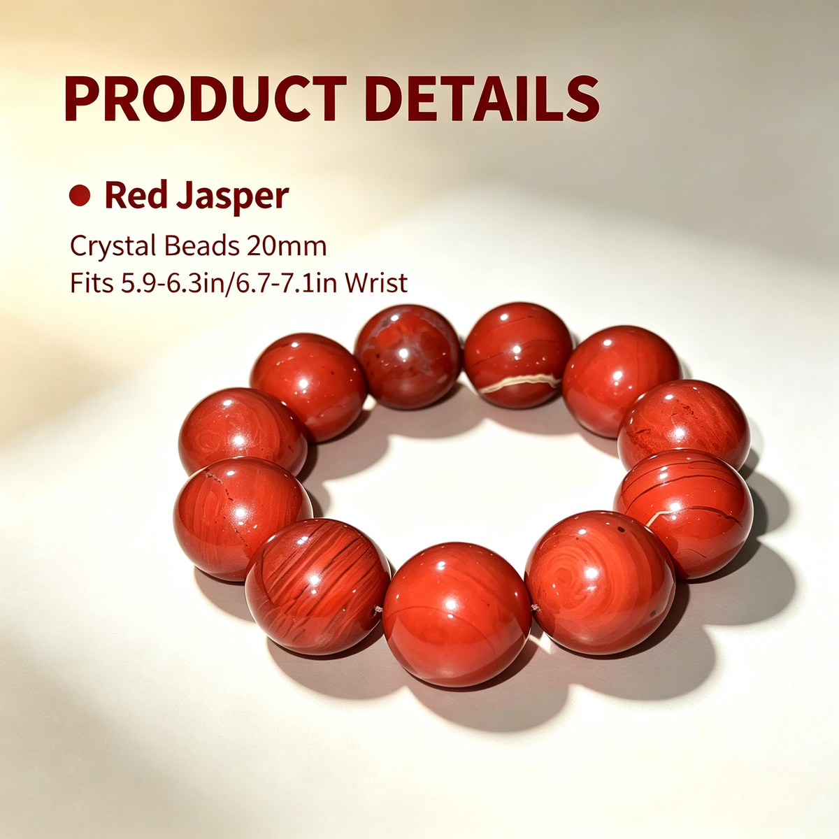 20mm Red Jasper Natural Crystal Stretch Bracelet Unisex 2 Size Options
