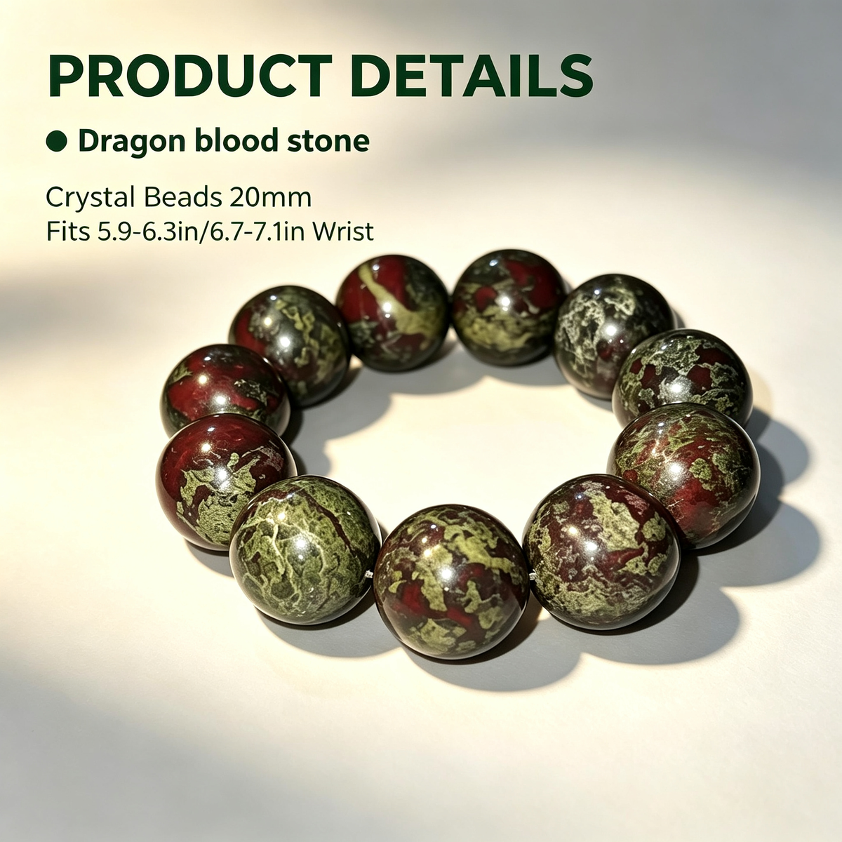 20mm Dragon Blood Stone Natural Crystal Stretch Bracelet Unisex 2 Size Options