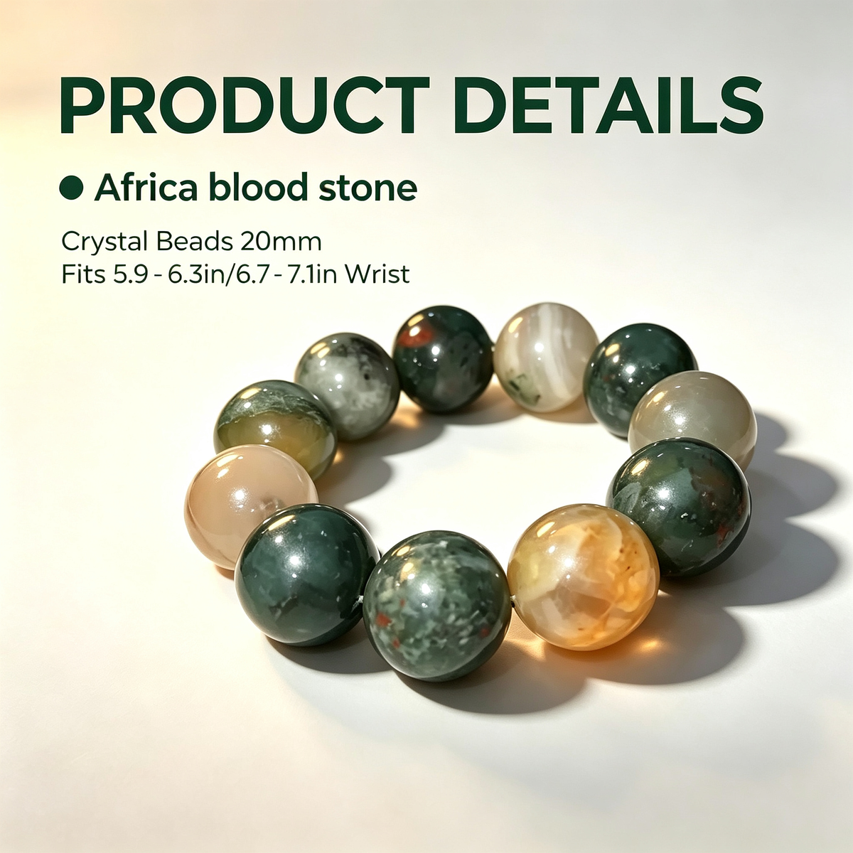 20mm African Blood Stone Natural Crystal Stretch Bracelet Unisex 2 Size Options