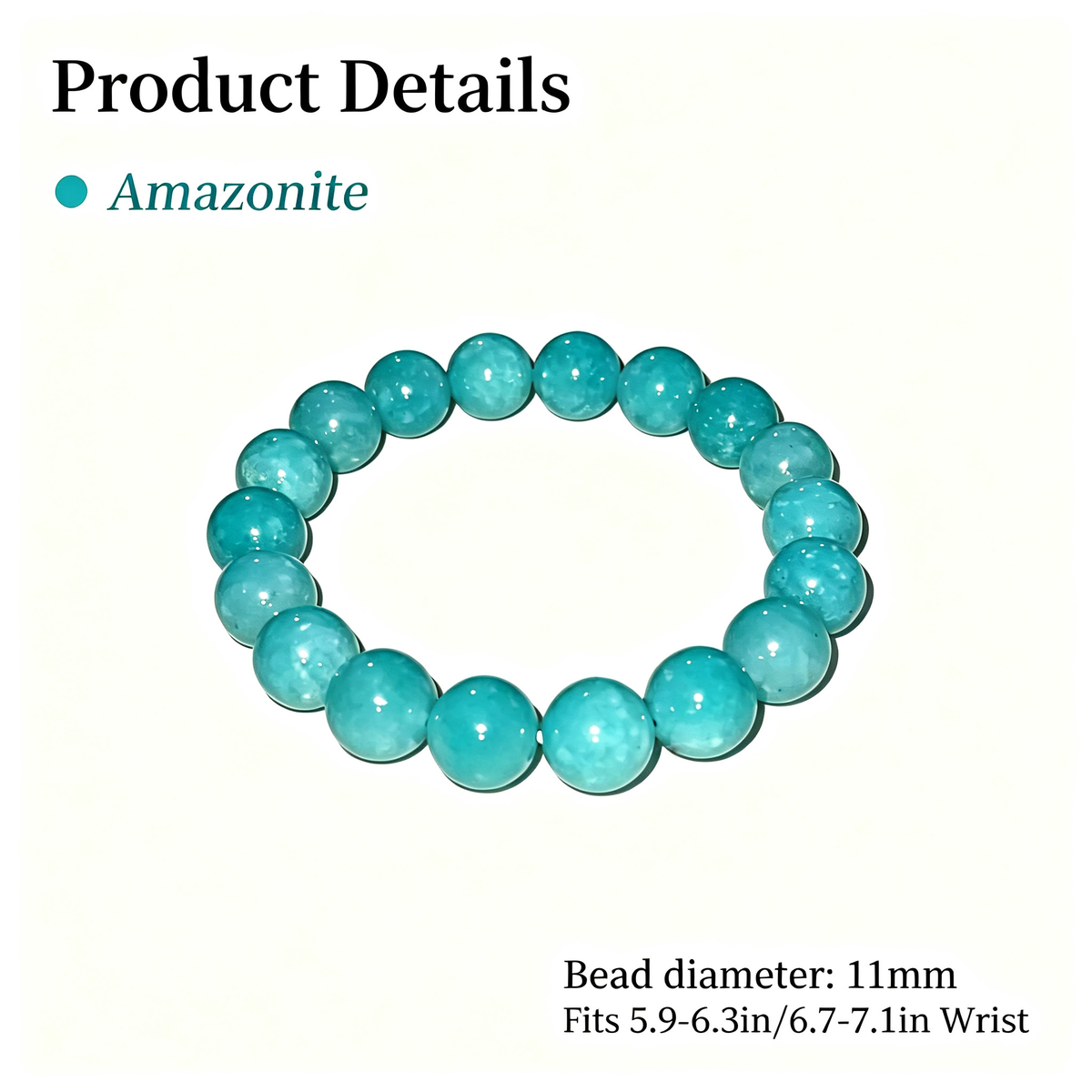 11mm Amazonite Natural Crystal Stretch Bracelet Unisex 2 Size Options