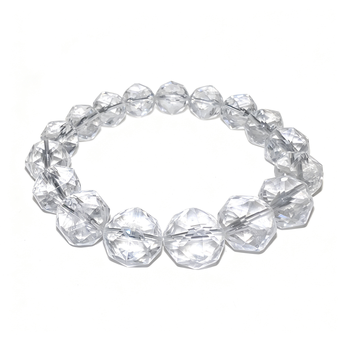 11-12mm Clear Quartz Faceted Natural Crystal Stretch Bracelet Unisex 2 Size Options