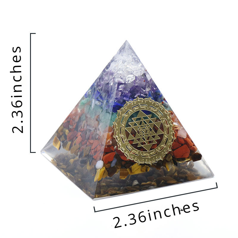 Natural Seven chakra gravel pyramid