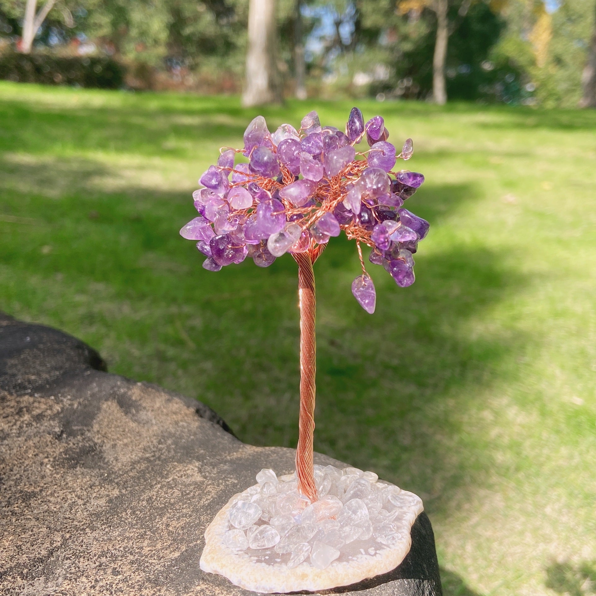 Natural Lucky Money Tree  Agate Base Tree Home Decoration 4 inches