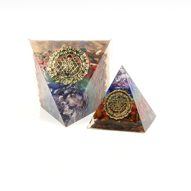 Natural Seven chakra gravel pyramid