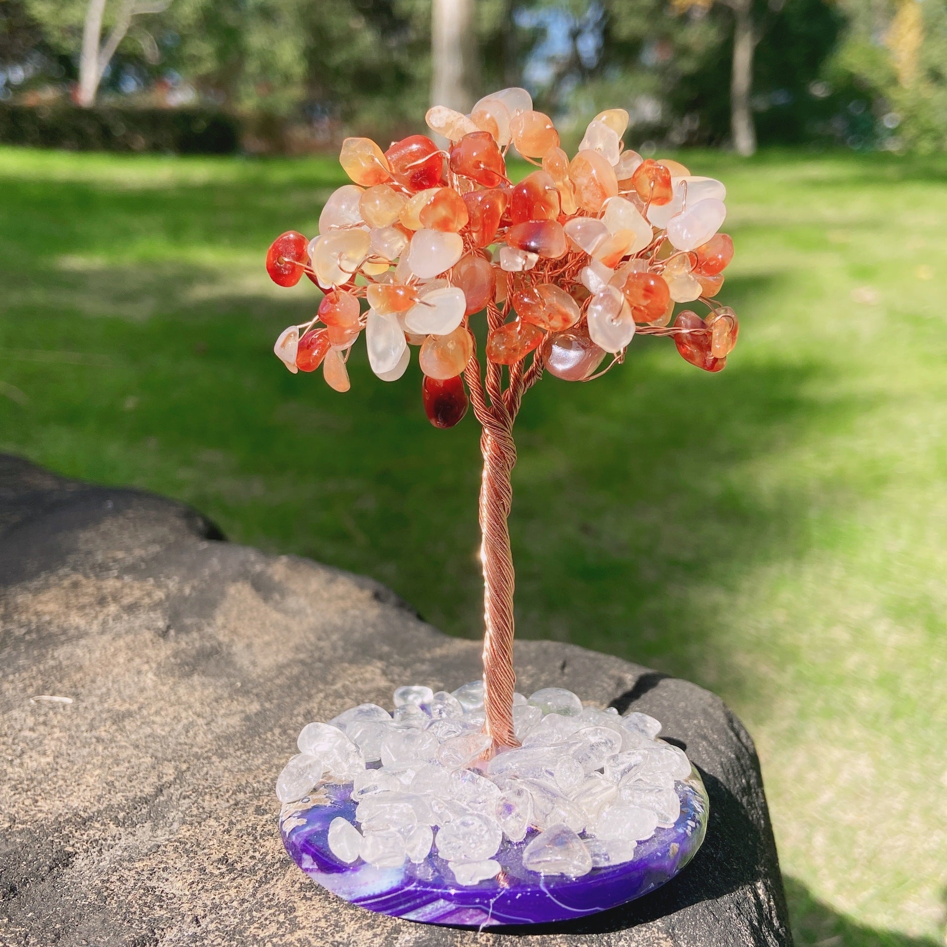 Natural Lucky Money Tree  Agate Base Tree Home Decoration 4 inches