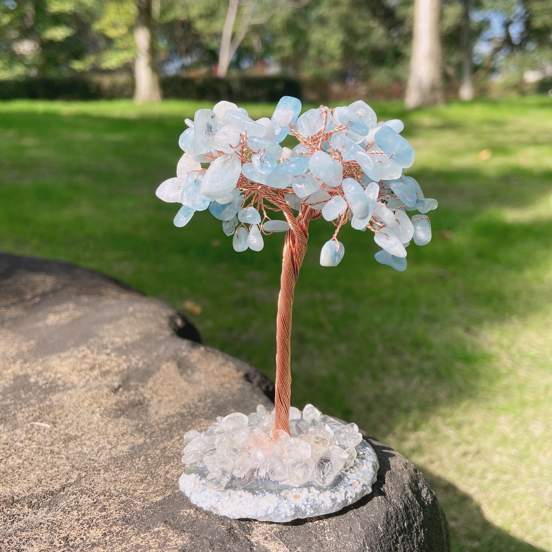Natural Lucky Money Tree  Agate Base Tree Home Decoration 4 inches