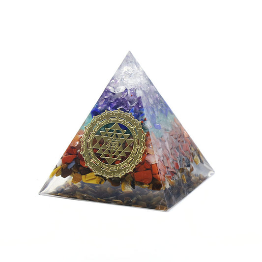 Natural Seven chakra gravel pyramid