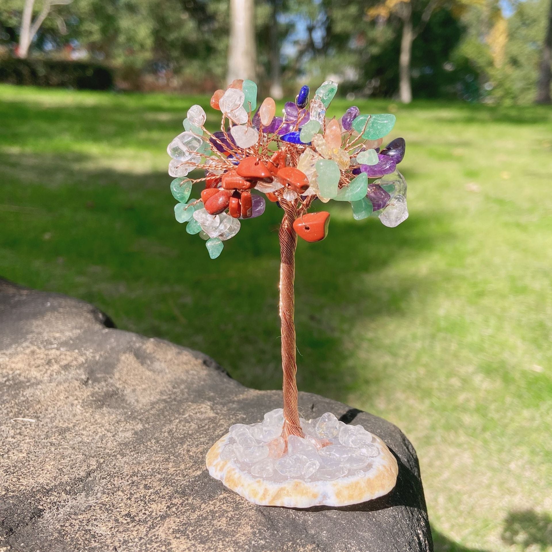 Natural Lucky Money Tree  Agate Base Tree Home Decoration 4 inches